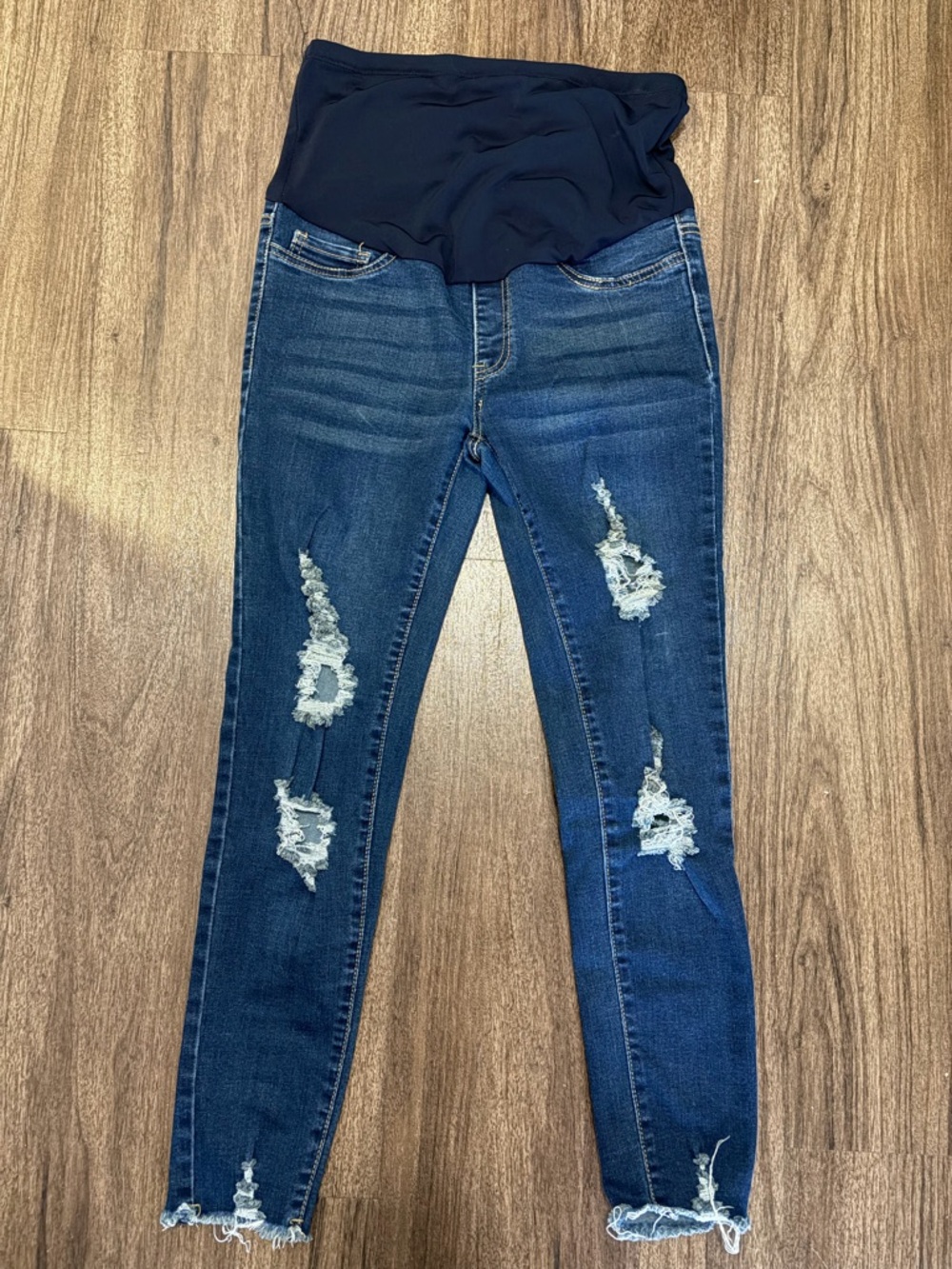 SHEIN Dark Blue Maternity Distressed Skinny Jeans
